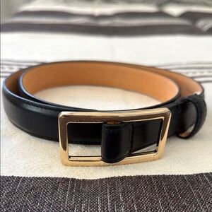 Black Leather Belt with Gold Buckle
